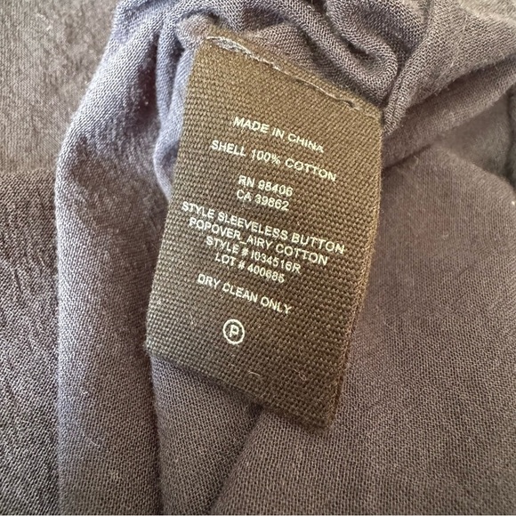 Theory XS Sleeveless Button Popover Airy Cotton Blouse Navy Semi Sheer V Neck - Picture 4 of 7